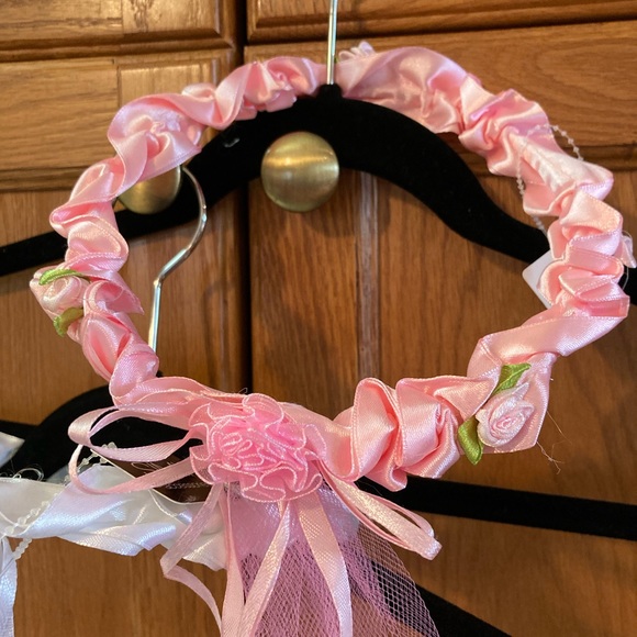 Childrens faux satin floral crown with veil and ribbon. Pink #4 or White #2 - Picture 4 of 5